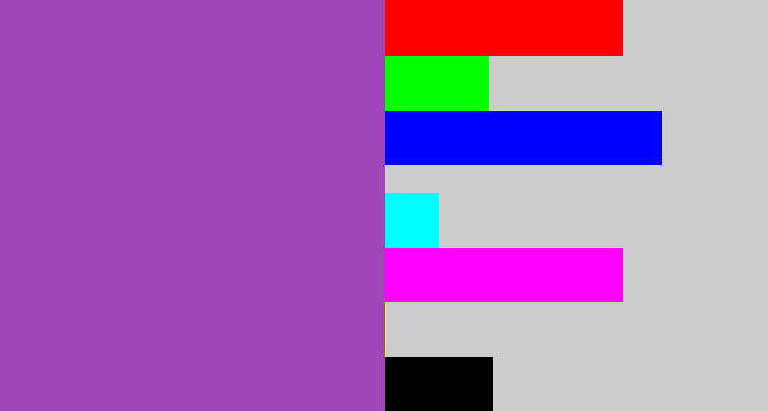 Hex color #9e45b7 - purply