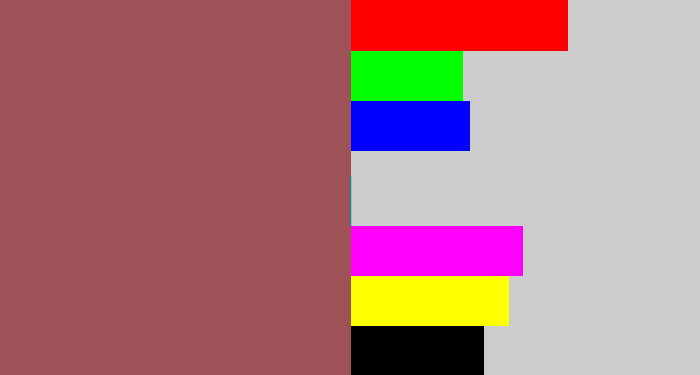 Hex color #9e5157 - light maroon