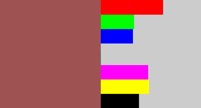Hex color #9e5352 - light maroon