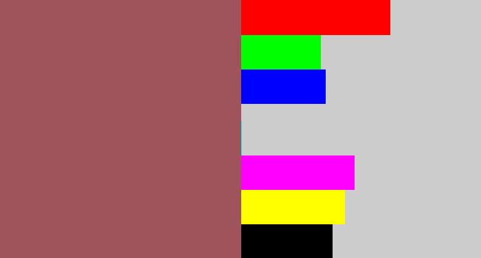 Hex color #9e545a - light maroon