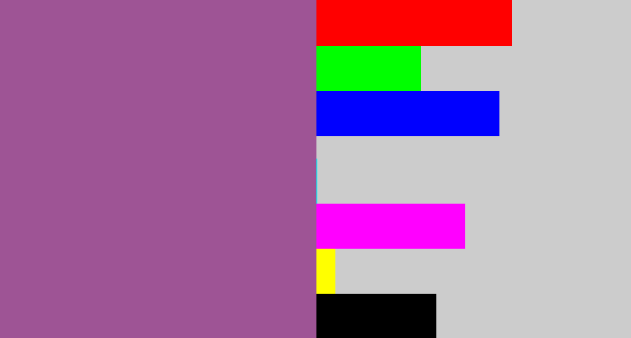 Hex color #9e5495 - purpleish