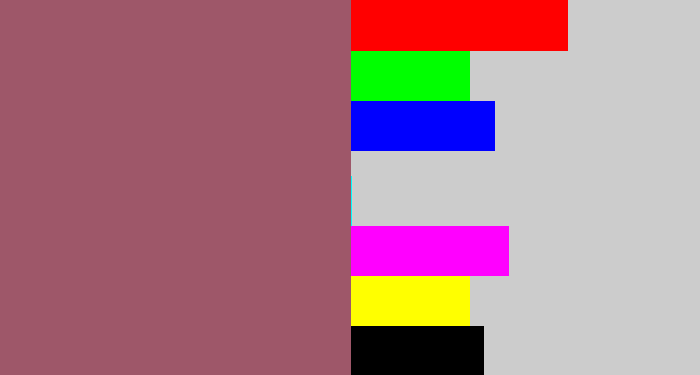 Hex color #9e5769 - light maroon