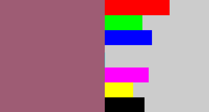 Hex color #9e5c74 - light plum