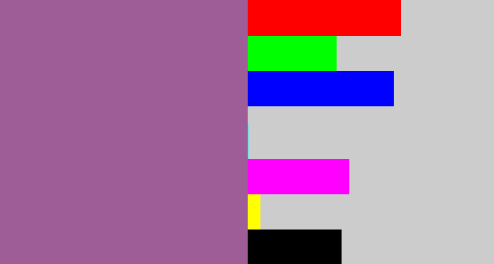 Hex color #9e5d96 - purpleish