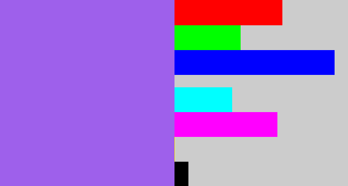 Hex color #9e60eb - lighter purple