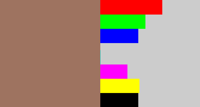 Hex color #9e7360 - brownish