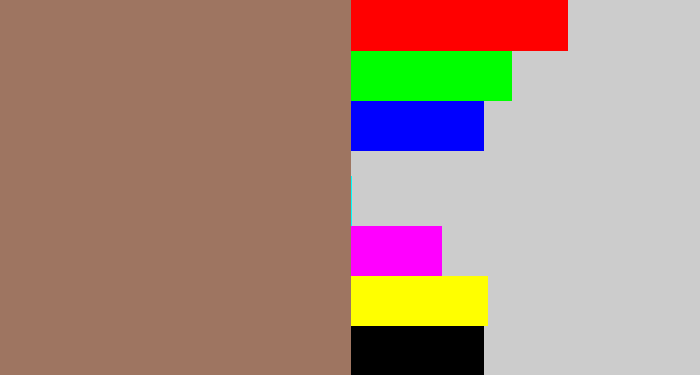 Hex color #9e7561 - brownish