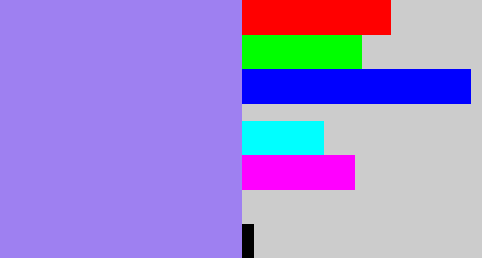 Hex color #9e80f1 - periwinkle