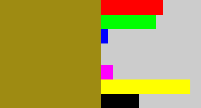 Hex color #9e8b12 - dark mustard