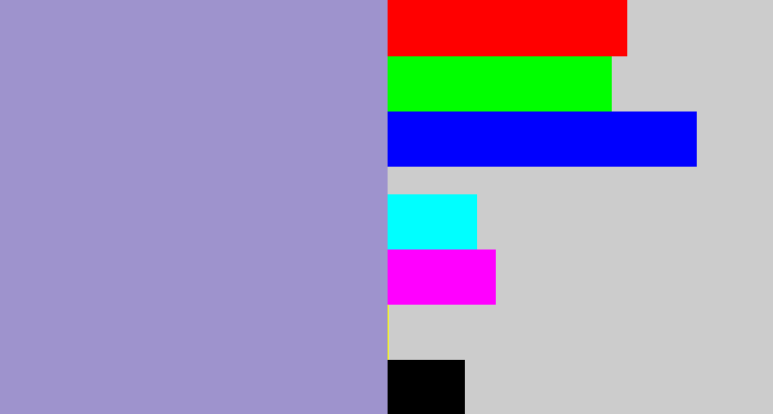 Hex color #9e93cd - pale purple