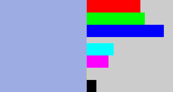 Hex color #9eace4 - light grey blue