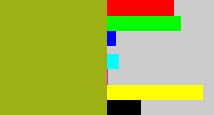 Hex color #9eb114 - sickly green