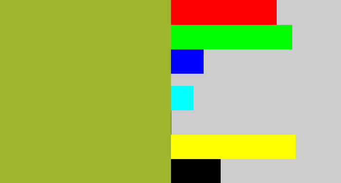 Hex color #9eb530 - sick green