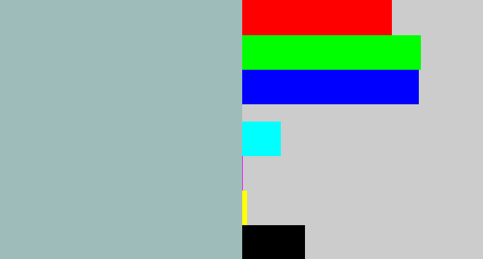 Hex color #9ebcb9 - light grey blue