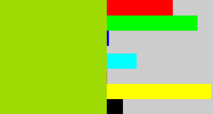 Hex color #9eda04 - slime green