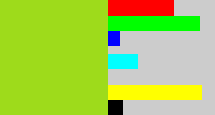 Hex color #9edb1b - yellowish green
