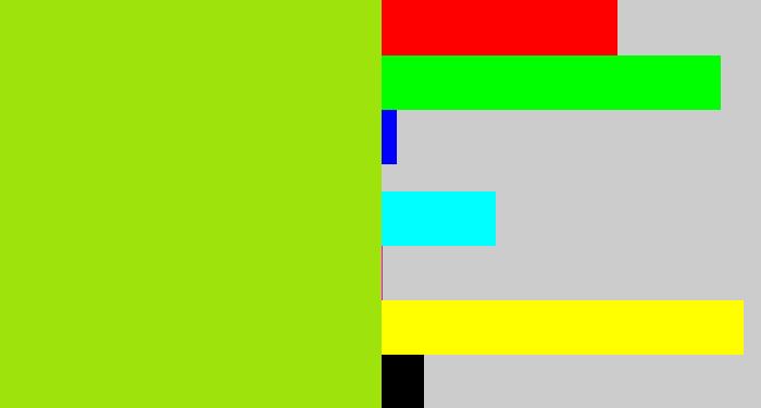 Hex color #9ee30b - yellowish green
