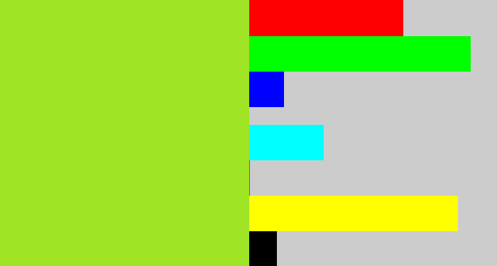 Hex color #9ee324 - yellowish green