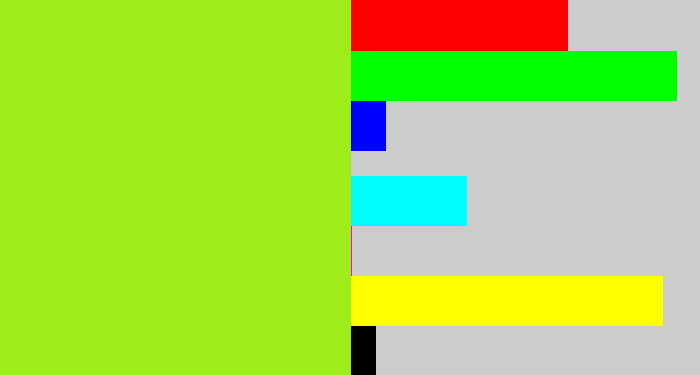 Hex color #9eec1a - yellowish green