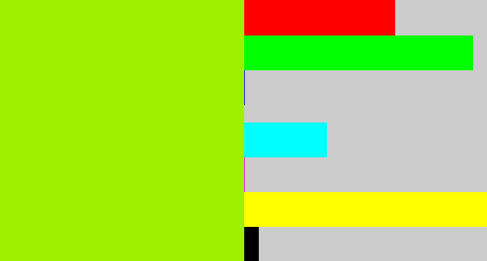 Hex color #9eef00 - bright yellow green