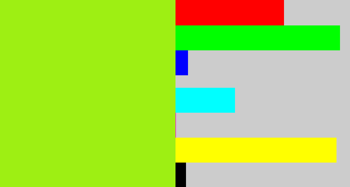 Hex color #9eef13 - acid green