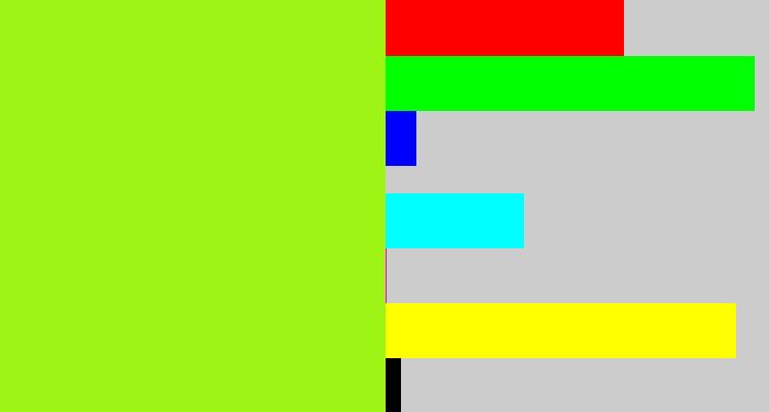 Hex color #9ef515 - acid green