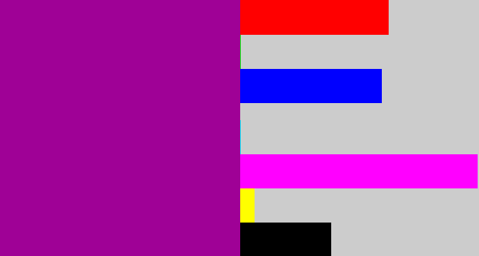 Hex color #9f0196 - barney purple
