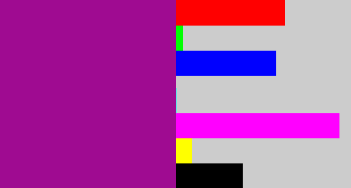 Hex color #9f0b91 - barney purple