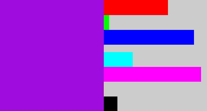 Hex color #9f0dde - violet