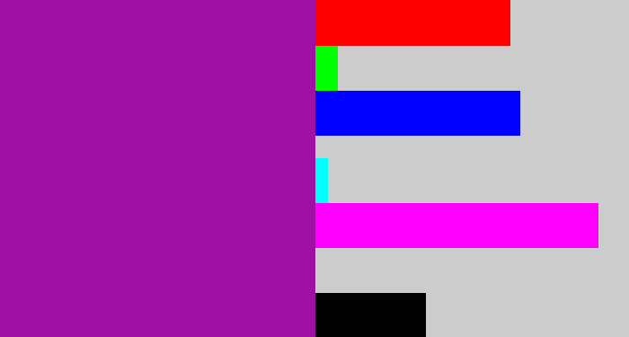 Hex color #9f11a5 - barney purple