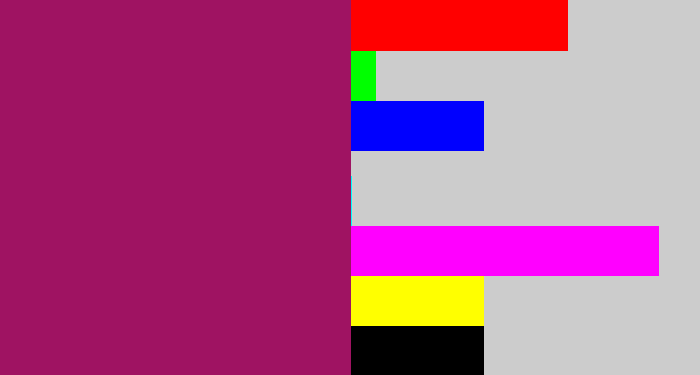 Hex color #9f1362 - dark fuchsia
