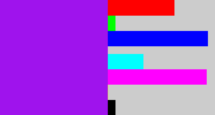 Hex color #9f13ed - violet