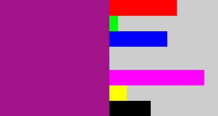 Hex color #9f1586 - barney purple