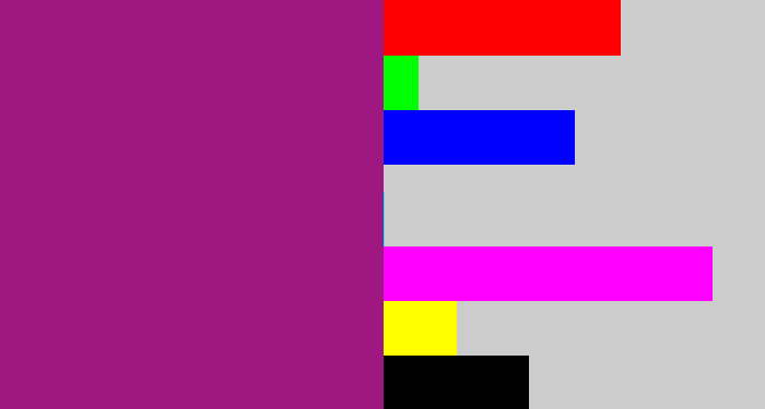 Hex color #9f1780 - warm purple