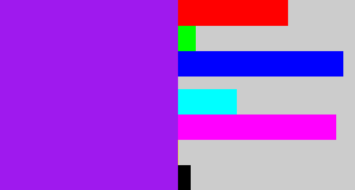 Hex color #9f19ee - violet