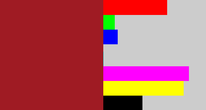 Hex color #9f1b23 - rouge