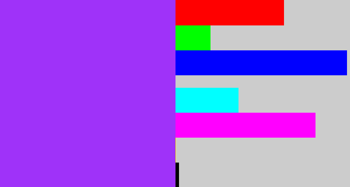 Hex color #9f32f9 - electric purple