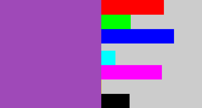 Hex color #9f49b8 - purply