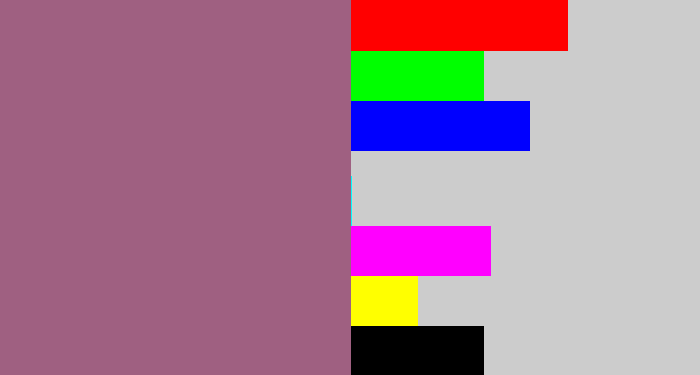 Hex color #9f6081 - light plum