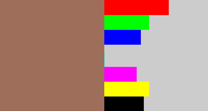 Hex color #9f6e5a - brownish