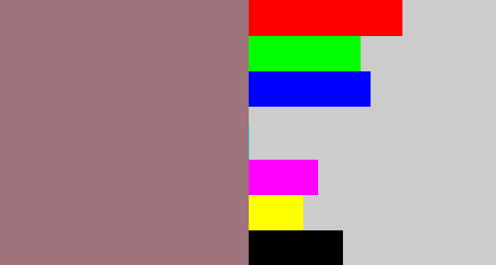 Hex color #9f737c - reddish grey