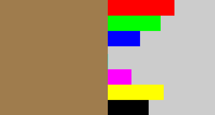 Hex color #9f7c4d - mocha