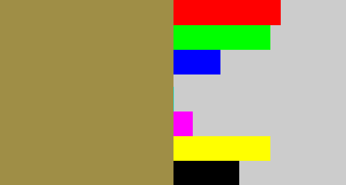 Hex color #9f8e46 - dark khaki