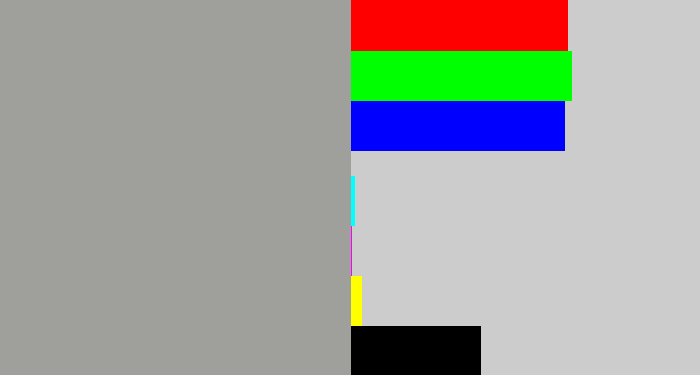 Hex color #9fa09c - greyish
