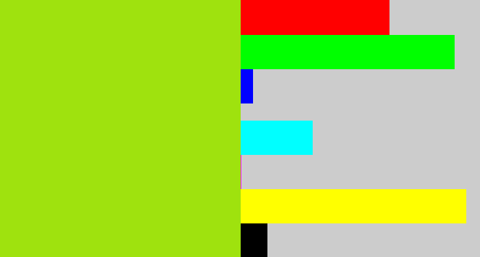 Hex color #9fe20e - yellowish green
