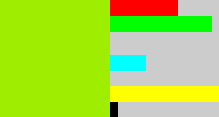 Hex color #9fee01 - bright yellow green