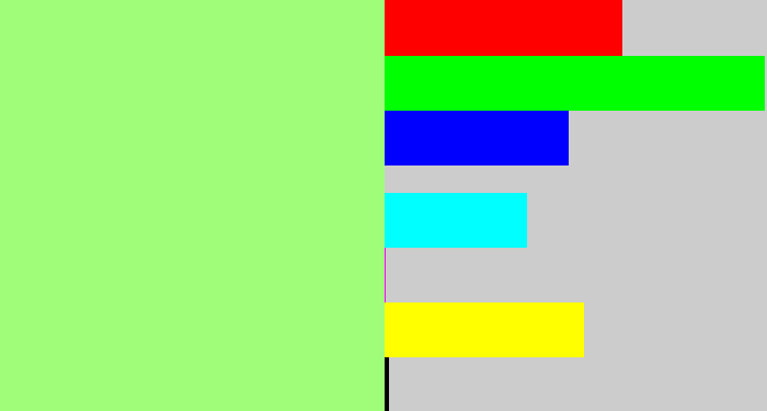 Hex color #9ffd7a - light green