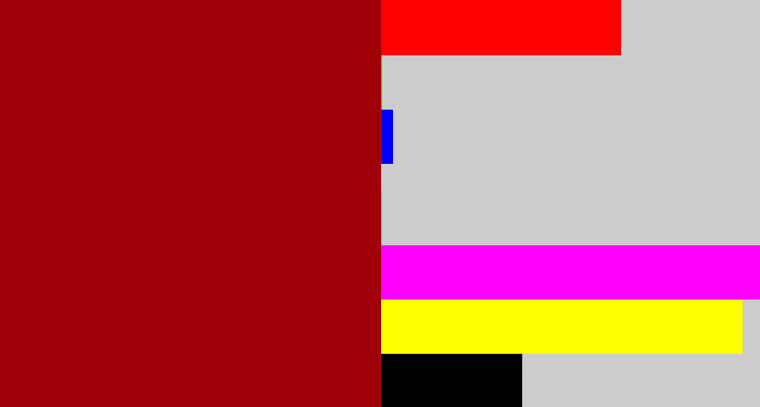 Hex color #a00008 - darkish red