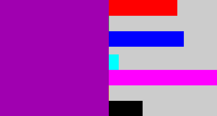 Hex color #a000b0 - barney purple