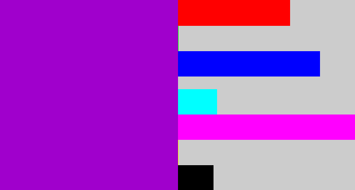 Hex color #a000cc - vibrant purple